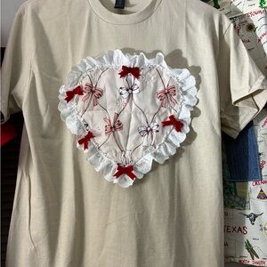 Custom Cream T-Shirt w/Heart and Bow Accents